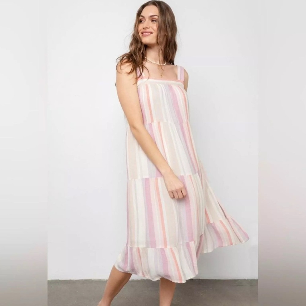 Rails Women’s Amaya LINEN Blend Striped Midi Tunic Dress Juliette Stripe LARGE